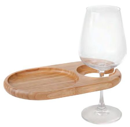 Mini-Oval Party Plate with Built-In Stemware Holder, Bamboo