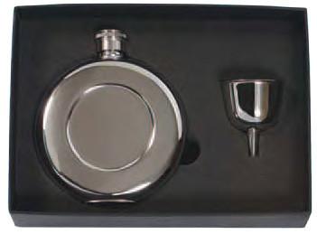 Round Pocket Flask Set, 4.5 oz. Stainless Steel